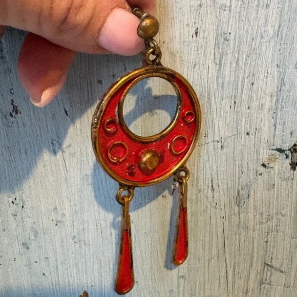 Vintage Mexico, early 1950’s, Red & Gold Dangle Earrings - Picture 12 of 13